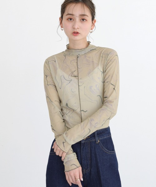 CLEIO（クレイオ）の「【CLEIO】マーブル柄チュールインナー（Tシャツ/カットソー・レディース・アイボリー/グレイッシュベージュ・FREE）」の20枚目の写真
