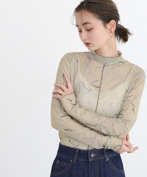 CLEIO（クレイオ）の「【CLEIO】マーブル柄チュールインナー（Tシャツ/カットソー・レディース・アイボリー/グレイッシュベージュ・FREE）」の19枚目の写真