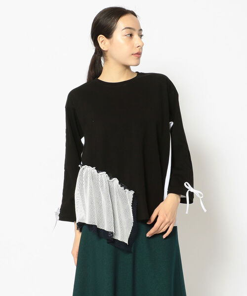 Risley(リズレー)の「Risley/リズレー/メッシュドッキング ロングスリーブTシャツ(Tシャツ/カットソー・レディース・ホワイト/ブラック・FREE)」の2枚目の写真