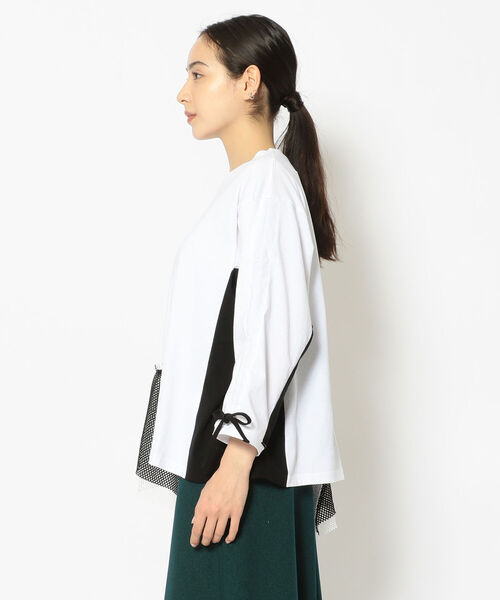 Risley(リズレー)の「Risley/リズレー/メッシュドッキング ロングスリーブTシャツ(Tシャツ/カットソー・レディース・ホワイト/ブラック・FREE)」の3枚目の写真