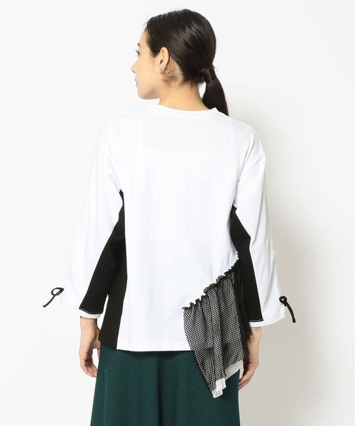 Risley(リズレー)の「Risley/リズレー/メッシュドッキング ロングスリーブTシャツ(Tシャツ/カットソー・レディース・ホワイト/ブラック・FREE)」の4枚目の写真