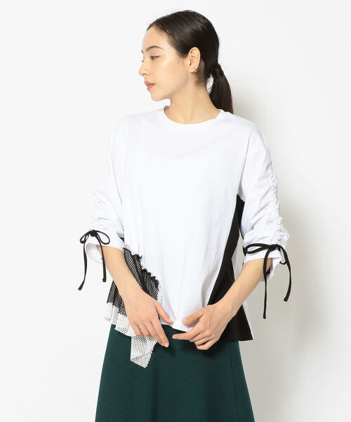 Risley(リズレー)の「Risley/リズレー/メッシュドッキング ロングスリーブTシャツ(Tシャツ/カットソー・レディース・ホワイト/ブラック・FREE)」の9枚目の写真