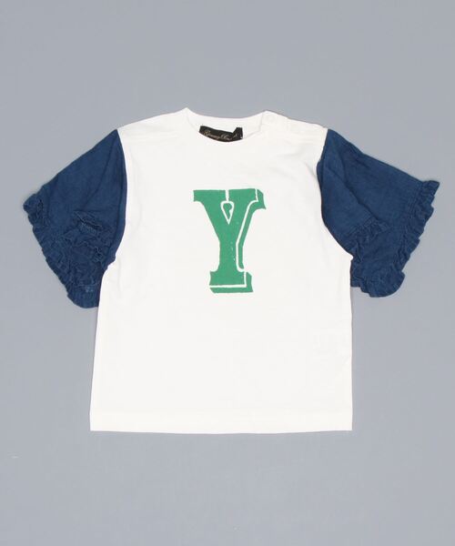 Granny Branket（グラニーブランケット）の「インディゴスリーブＴシャツ（90～140cm）（Tシャツ/カットソー・キッズ・ホワイト/アイボリー・90/100/110/120/130/140）」の2枚目の写真