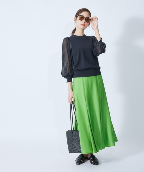 ROPE'（ロペ）の「【秋にも使える】綿ナイロンシアーパフスリーブーニット（ニット/セーター・レディース・ブラック/ホワイト/ダークラベンダー・38）」の10枚目の写真