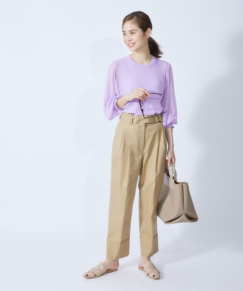 ROPE'（ロペ）の「【秋にも使える】綿ナイロンシアーパフスリーブーニット（ニット/セーター・レディース・ブラック/ホワイト/ダークラベンダー・38）」の6枚目の写真