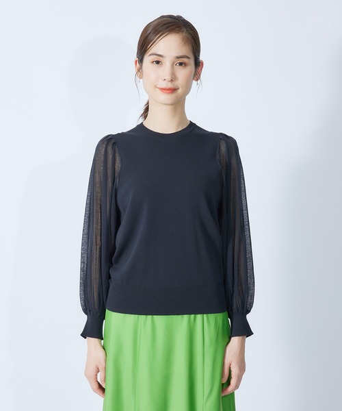 ROPE'（ロペ）の「【秋にも使える】綿ナイロンシアーパフスリーブーニット（ニット/セーター・レディース・ブラック/ホワイト/ダークラベンダー・38）」の8枚目の写真