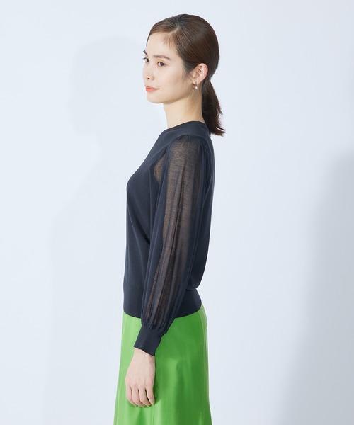 ROPE'（ロペ）の「【秋にも使える】綿ナイロンシアーパフスリーブーニット（ニット/セーター・レディース・ブラック/ホワイト/ダークラベンダー・38）」の15枚目の写真