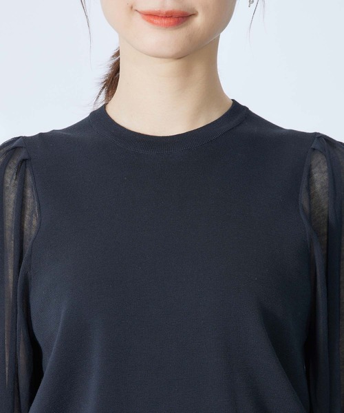 ROPE'（ロペ）の「【秋にも使える】綿ナイロンシアーパフスリーブーニット（ニット/セーター・レディース・ブラック/ホワイト/ダークラベンダー・38）」の17枚目の写真