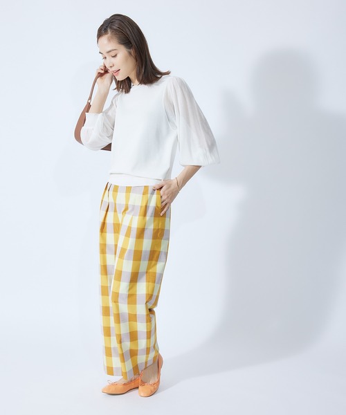 ROPE'（ロペ）の「【秋にも使える】綿ナイロンシアーパフスリーブーニット（ニット/セーター・レディース・ブラック/ホワイト/ダークラベンダー・38）」の5枚目の写真