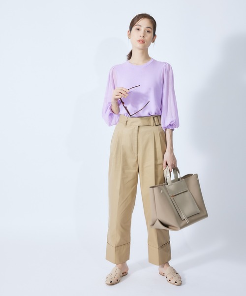 ROPE'（ロペ）の「【秋にも使える】綿ナイロンシアーパフスリーブーニット（ニット/セーター・レディース・ブラック/ホワイト/ダークラベンダー・38）」の12枚目の写真