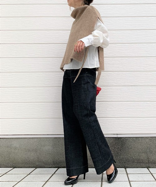 Q(キュー)の「メランジニットベスト(ベスト・レディース・ブラック/キャメル/ライトグレー・MEDIUM)」の16枚目の写真