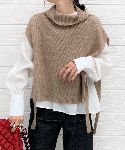 Q(キュー)の「メランジニットベスト(ベスト・レディース・ブラック/キャメル/ライトグレー・MEDIUM)」の10枚目の写真