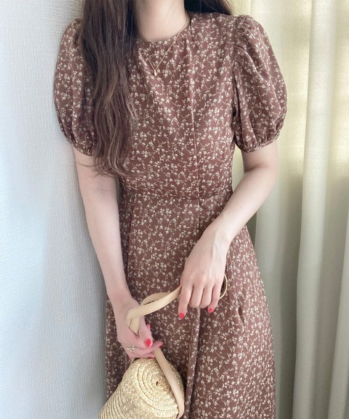 美品小花柄レディースワンピース　秋用ワンピース　ブラウンワンピース 楽天市場】ミディアムワンピース ワンピース レディース Vネック