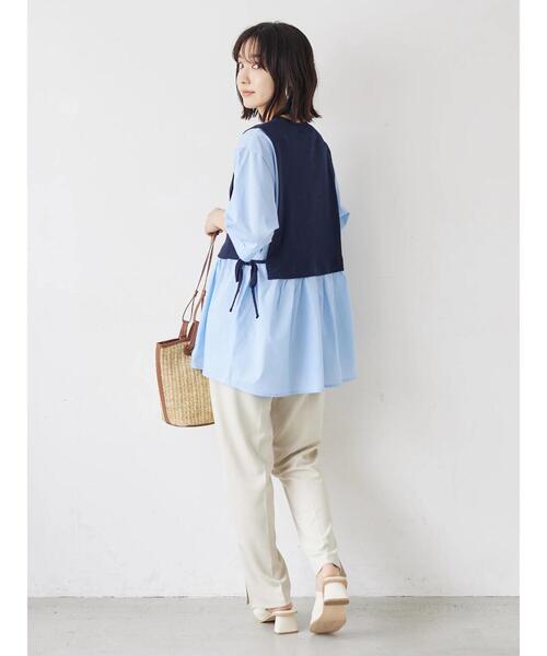 Green　Parks（グリーンパークス）の「テレコドッキングチュニック（シャツ/ブラウス・レディース・ホワイト/ネイビー/ライトグリーン・FREE）」の13枚目の写真