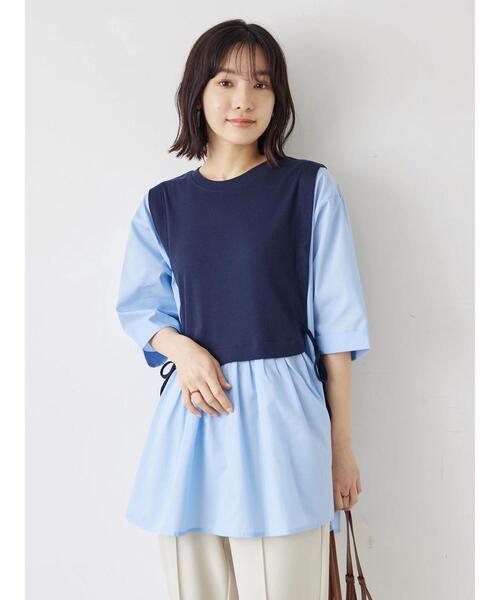 Green　Parks（グリーンパークス）の「テレコドッキングチュニック（シャツ/ブラウス・レディース・ホワイト/ネイビー/ライトグリーン・FREE）」の10枚目の写真