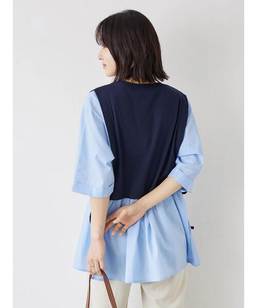 Green　Parks（グリーンパークス）の「テレコドッキングチュニック（シャツ/ブラウス・レディース・ホワイト/ネイビー/ライトグリーン・FREE）」の16枚目の写真