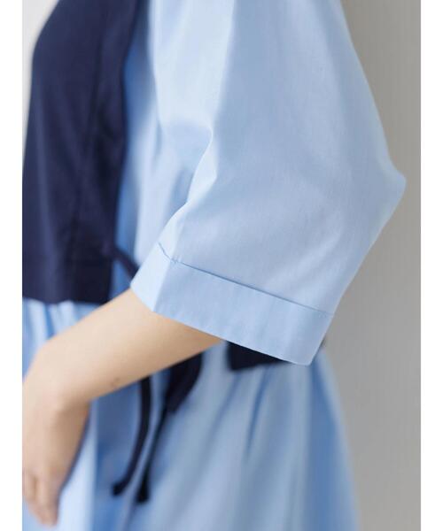 Green　Parks（グリーンパークス）の「テレコドッキングチュニック（シャツ/ブラウス・レディース・ホワイト/ネイビー/ライトグリーン・FREE）」の8枚目の写真