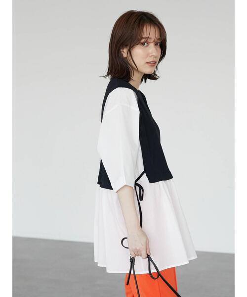 Green　Parks（グリーンパークス）の「テレコドッキングチュニック（シャツ/ブラウス・レディース・ホワイト/ネイビー/ライトグリーン・FREE）」の17枚目の写真