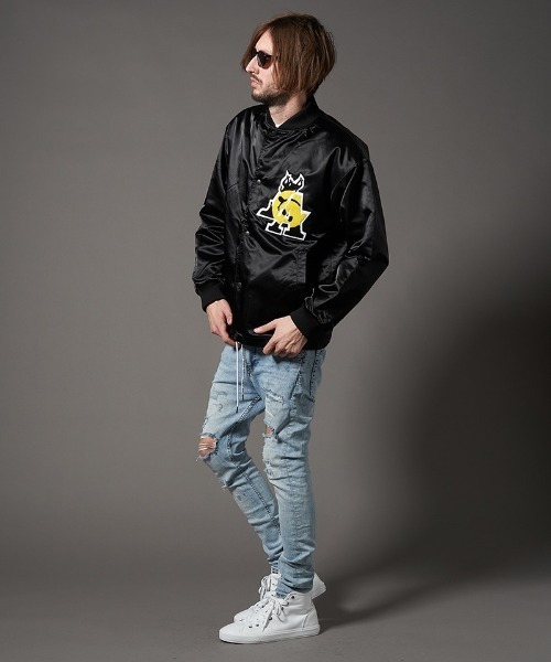 STUD MUFFIN(スタッドマフィン)の「mj8574-ナイロン-ファー レタードスターワッペン リブコーチジャケット(ナイロンジャケット・メンズ・ブラック・3/4/2)」の11枚目の写真