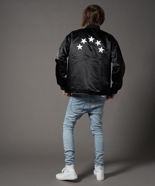 STUD MUFFIN(スタッドマフィン)の「mj8574-ナイロン-ファー レタードスターワッペン リブコーチジャケット(ナイロンジャケット・メンズ・ブラック・3/4/2)」の6枚目の写真