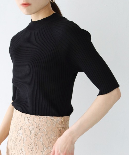 HER CLOSET（ハークローゼット）の「【cheriella】WEB限定ハーフスリーブプチハイネックカラフルリブニット（ニット/セーター・レディース・ブルー/イエロー/レッド/ブラック/ホワイト・M）」の8枚目の写真