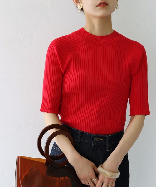 HER CLOSET（ハークローゼット）の「【cheriella】WEB限定ハーフスリーブプチハイネックカラフルリブニット（ニット/セーター・レディース・ブルー/イエロー/レッド/ブラック/ホワイト・M）」の17枚目の写真