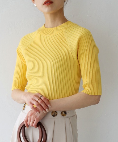 HER CLOSET（ハークローゼット）の「【cheriella】WEB限定ハーフスリーブプチハイネックカラフルリブニット（ニット/セーター・レディース・ブルー/イエロー/レッド/ブラック/ホワイト・M）」の11枚目の写真