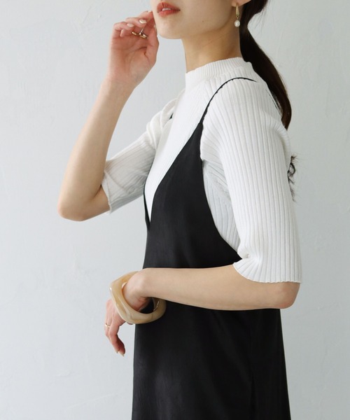 HER CLOSET（ハークローゼット）の「【cheriella】WEB限定ハーフスリーブプチハイネックカラフルリブニット（ニット/セーター・レディース・ブルー/イエロー/レッド/ブラック/ホワイト・M）」の7枚目の写真