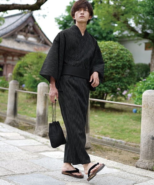 MinoriTY（マイノリティ）の「浴衣 腰帯 巾着 扇子 下駄【5点セット】夏服（浴衣・メンズ・ブラック/ネイビー/ブラック系その他/グレー系その他/ネイビー系・L/M）」の3枚目の写真