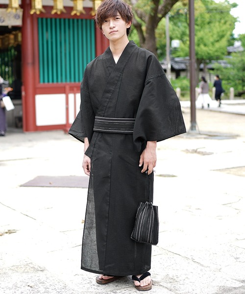 MinoriTY（マイノリティ）の「浴衣 腰帯 巾着 扇子 下駄【5点セット】夏服（浴衣・メンズ・ブラック/ネイビー/ブラック系その他/グレー系その他/ネイビー系・L/M）」の2枚目の写真