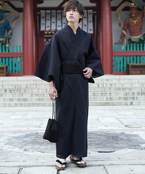 MinoriTY（マイノリティ）の「浴衣 腰帯 巾着 扇子 下駄【5点セット】夏服（浴衣・メンズ・ブラック/ネイビー/ブラック系その他/グレー系その他/ネイビー系・L/M）」の6枚目の写真