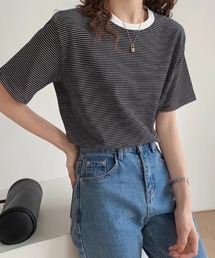 ボーダー配色Tシャツ(半袖)