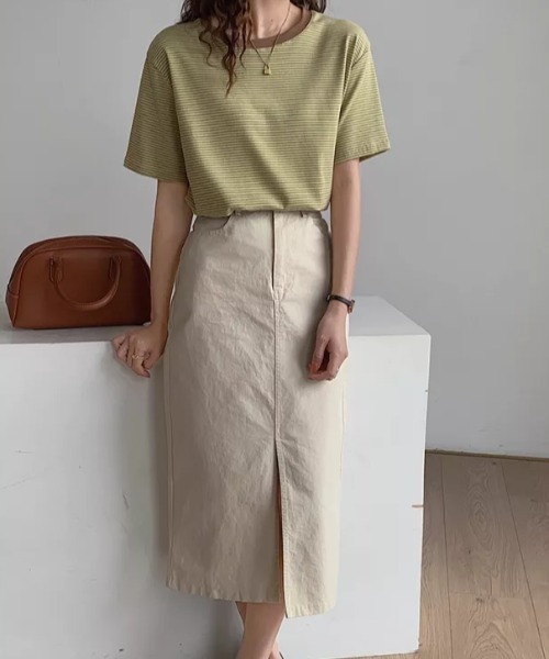 H.Warren（エイチウォーレン）の「ボーダー配色Tシャツ(半袖)（Tシャツ/カットソー・レディース・ホワイト/ブラック/ベージュ/イエロー・FREE）」の19枚目の写真