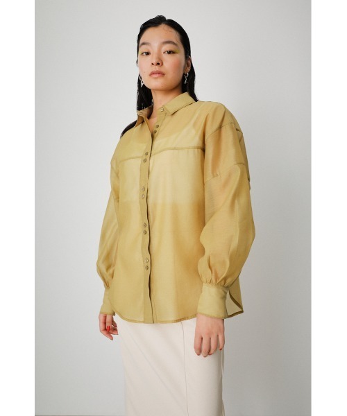 AZUL by moussy（アズールバイマウジー）の「FORM SLEEVE SHEER SH/フォルムスリーブシアーシャツ（シャツ/ブラウス・レディース・アイボリー/ライトカーキ/ダークブルー・FREE）」の16枚目の写真