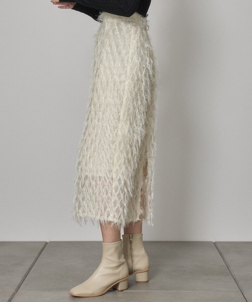 PUBLIC TOKYO（パブリックトウキョウ）の「フェザーライクJQスカート（スカート・レディース・ブラック/アイボリー・FREE）」の8枚目の写真