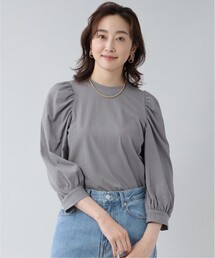UNTITLED（アンタイトル）の「◆【トレンド感UP！】ジャカードストライプ柄 パフスリーブカットソー＜洗える／コットン混＞（Tシャツ/カットソー）」
