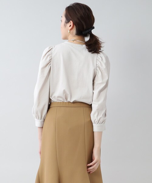 ★アンタイトル ★タグ付き新品　ストライプ編み パフスリーブニット シアーラインパフスリーブニット【UV/洗濯機洗い可】（ニット/セーター