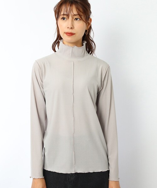 DRESKIP（ドレスキップ）の「◆レイヤードスタイルに シアーチェック ハイネックトップス（Tシャツ/カットソー・レディース・オフホワイト/ライトグレー/ブラック・03/02）」の4枚目の写真