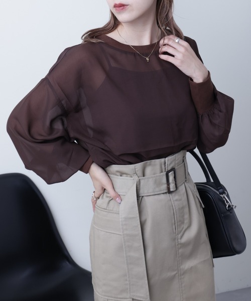 COLONY 2139（コロニートゥーワンスリーナイン）の「長袖シアートップス&キャミセット（Tシャツ/カットソー・レディース・ブラック/ブラウン/グレー/ブルー/アイボリー・FREE）」の4枚目の写真