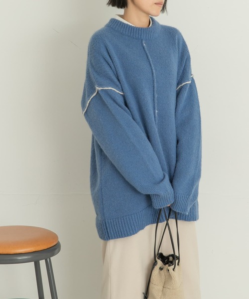 UR Lab.（アーバンリサーチラボ）の「配色ステッチビッグニット（ニット/セーター・レディース・ブルー/ベージュ/ネイビー・FREE）」の3枚目の写真