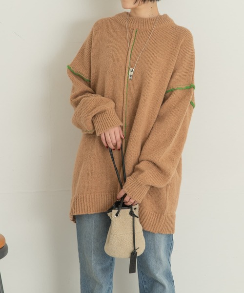 UR Lab.（アーバンリサーチラボ）の「配色ステッチビッグニット（ニット/セーター・レディース・ブルー/ベージュ/ネイビー・FREE）」の4枚目の写真