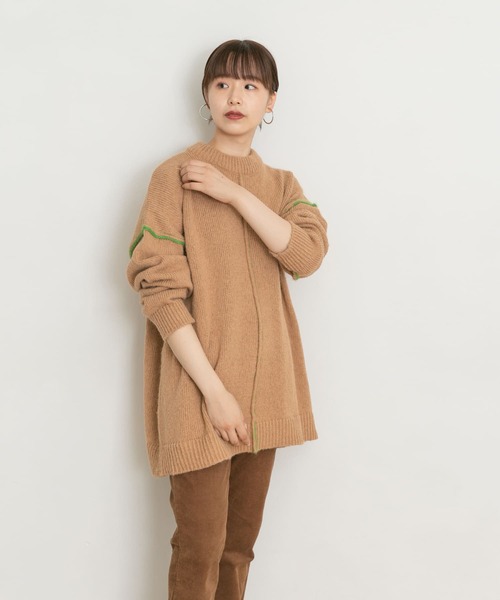 UR Lab.（アーバンリサーチラボ）の「配色ステッチビッグニット（ニット/セーター・レディース・ブルー/ベージュ/ネイビー・FREE）」の6枚目の写真