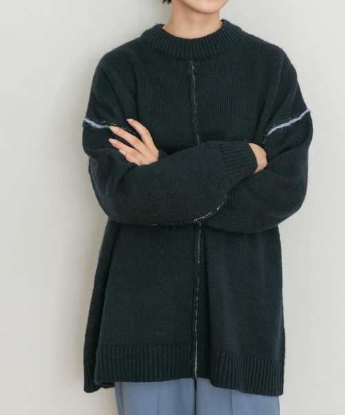 UR Lab.（アーバンリサーチラボ）の「配色ステッチビッグニット（ニット/セーター・レディース・ブルー/ベージュ/ネイビー・FREE）」の12枚目の写真