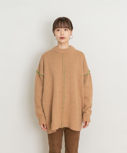 UR Lab.（アーバンリサーチラボ）の「配色ステッチビッグニット（ニット/セーター・レディース・ブルー/ベージュ/ネイビー・FREE）」の21枚目の写真