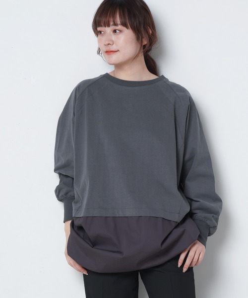 LUPILIEN（ルピリアン）の「ピーチ起毛裾ラウンドドッキングトップス（Tシャツ/カットソー・レディース・チャコールグレー/ピンク/オフホワイト・FREE）」の2枚目の写真