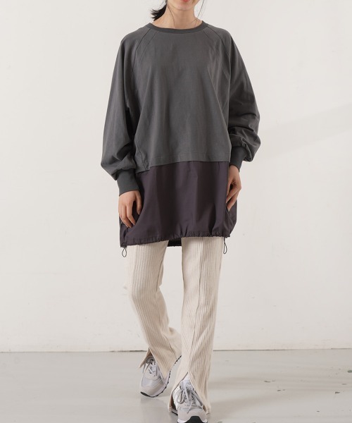 LUPILIEN（ルピリアン）の「ピーチ起毛裾ラウンドドッキングトップス（Tシャツ/カットソー・レディース・チャコールグレー/ピンク/オフホワイト・FREE）」の16枚目の写真