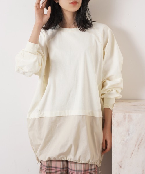 LUPILIEN（ルピリアン）の「ピーチ起毛裾ラウンドドッキングトップス（Tシャツ/カットソー・レディース・チャコールグレー/ピンク/オフホワイト・FREE）」の8枚目の写真