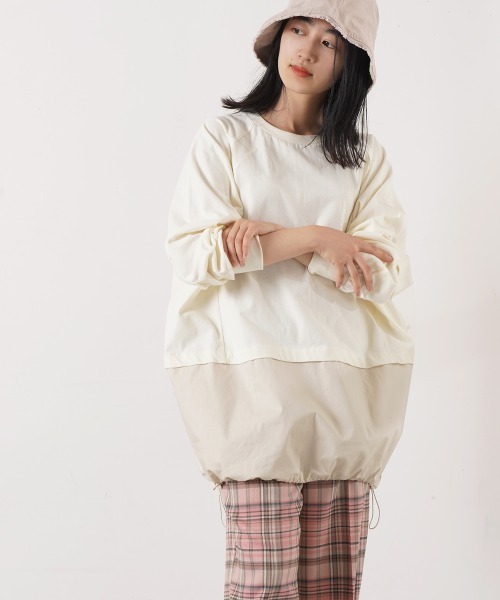 LUPILIEN（ルピリアン）の「ピーチ起毛裾ラウンドドッキングトップス（Tシャツ/カットソー・レディース・チャコールグレー/ピンク/オフホワイト・FREE）」の9枚目の写真