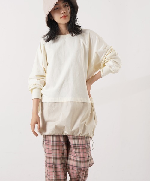 LUPILIEN（ルピリアン）の「ピーチ起毛裾ラウンドドッキングトップス（Tシャツ/カットソー・レディース・チャコールグレー/ピンク/オフホワイト・FREE）」の11枚目の写真