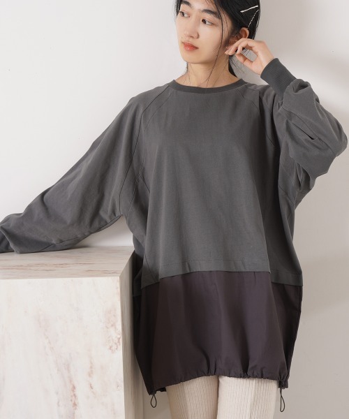 LUPILIEN（ルピリアン）の「ピーチ起毛裾ラウンドドッキングトップス（Tシャツ/カットソー・レディース・チャコールグレー/ピンク/オフホワイト・FREE）」の14枚目の写真